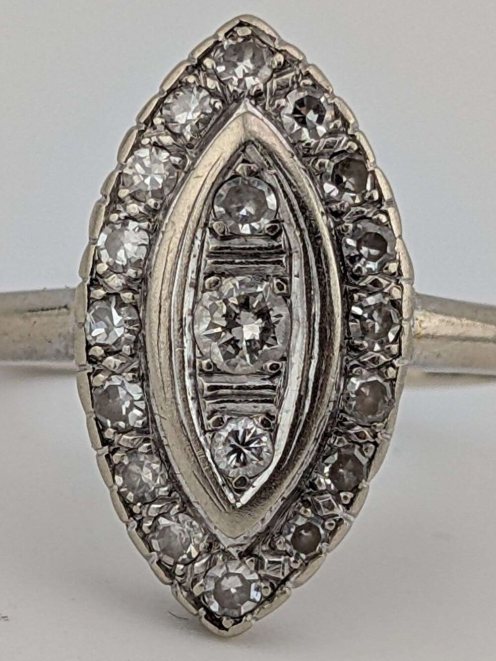 Art Deco 14k White Gold Diamond Marquise Halo Ring